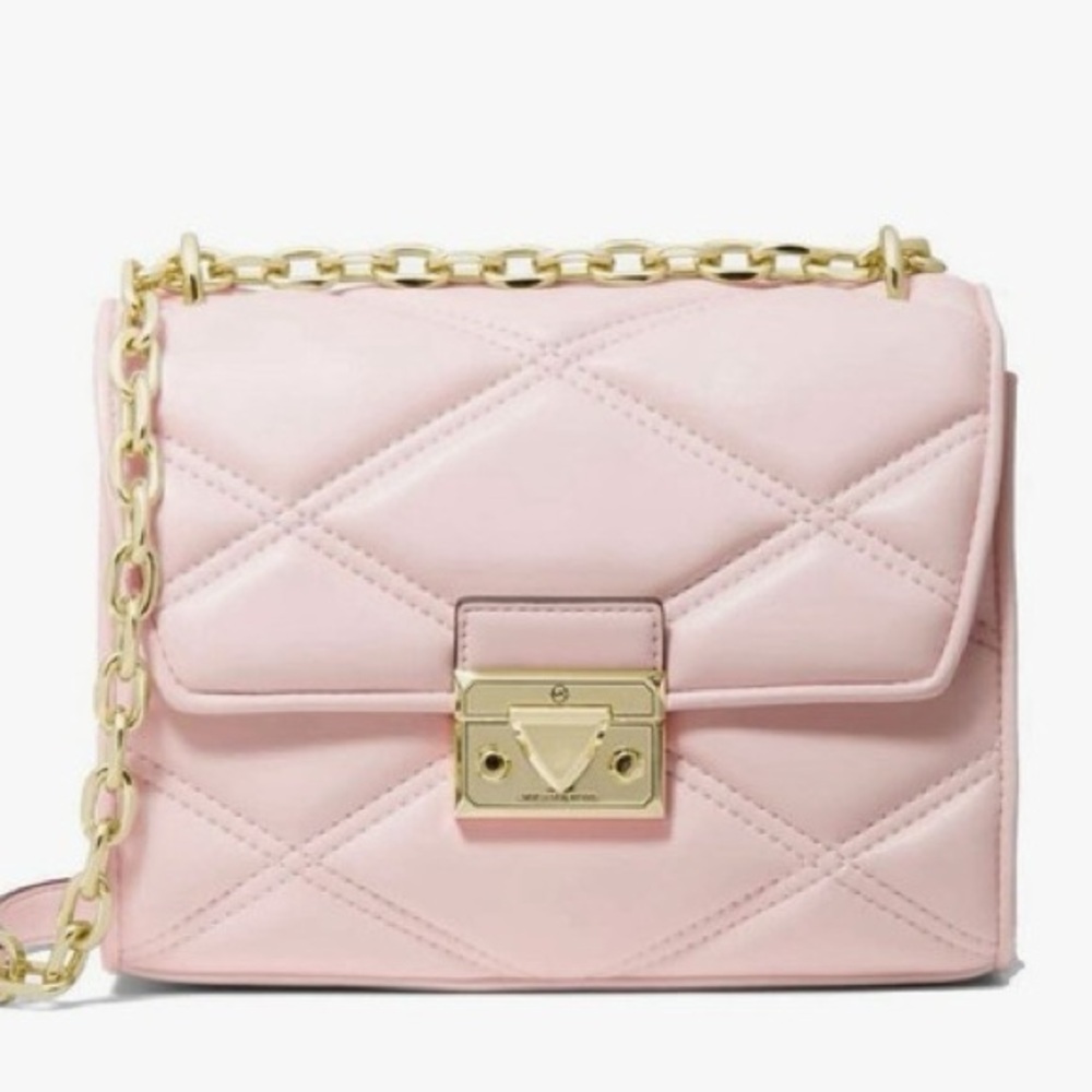 Michael Kors Serena Powder Blush Quilted Med Flap Crossbody Bag
